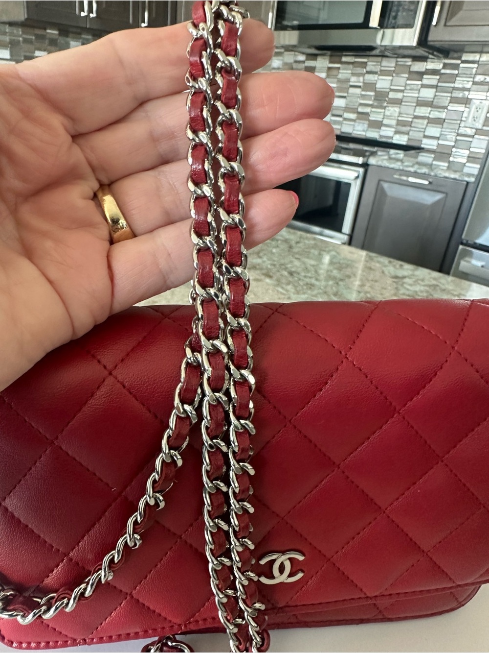 Chanel Classic WOC Wallet On Chain Red Lambskin Silver HW Pristine - Entrupy COA - Picture 6 of 16